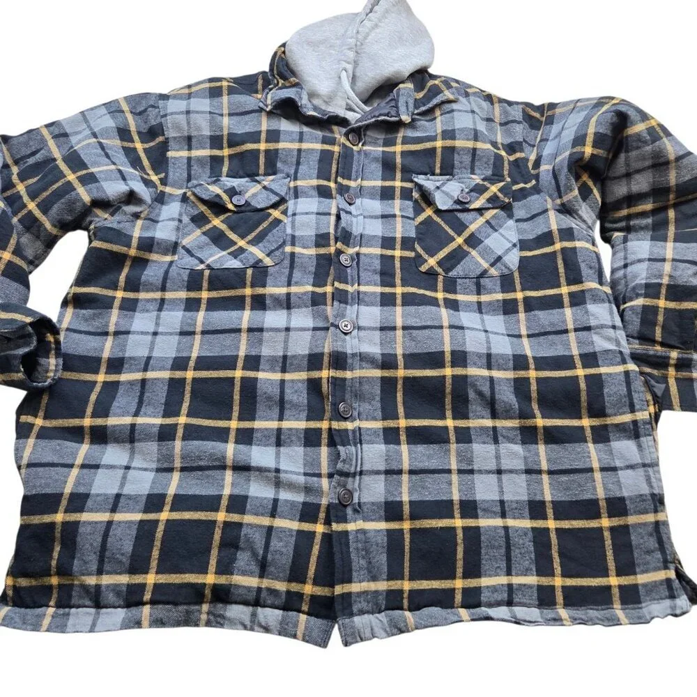 RedHead Flannel Jacket Mens 2XL Gray Lined Outdoors Button Up Hooded